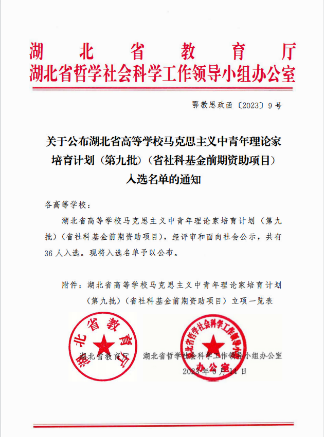 王敏入选第九批湖北省高等公司马克思主义中青年理论家培育计划